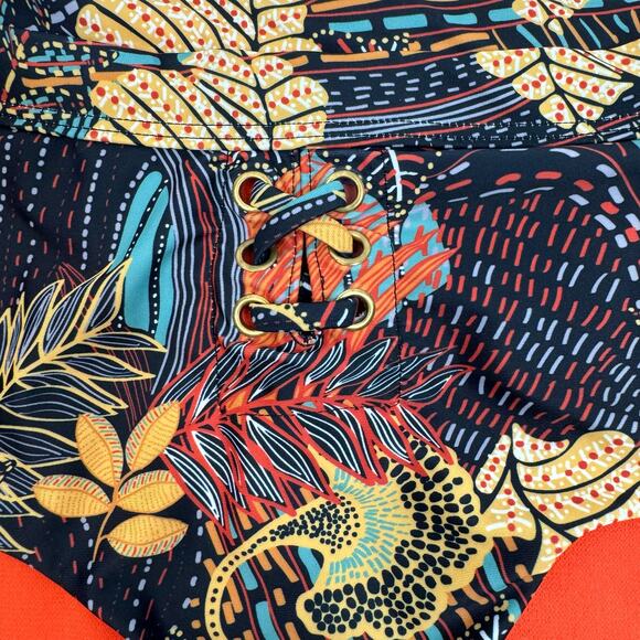 NEW Vigoss Bikini Bottoms Cutout High Rise Front Dark Blue Multicolor Size Small - Picture 5 of 7